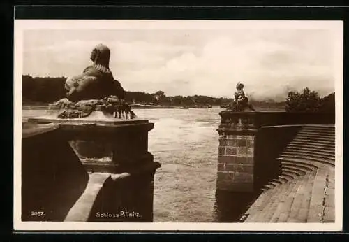 AK Dresden-Pillnitz, Schloss, Treppe zur Elbe