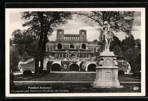 AK Potsdam-Sanssouci, Orangerie und Denkmal Friedrichs des Grossen