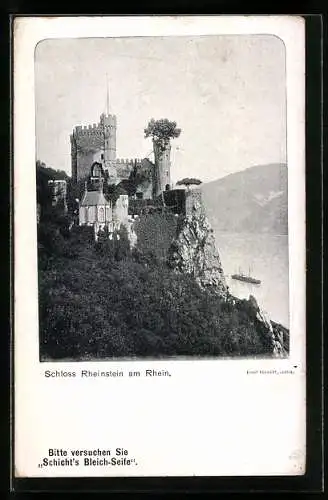 AK Rheinstein am Rhein, Blick zum Schloss