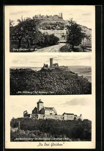 AK Wandersleben, Blick auf Burg Gleichen mit Mühlburg und Wachsenburg