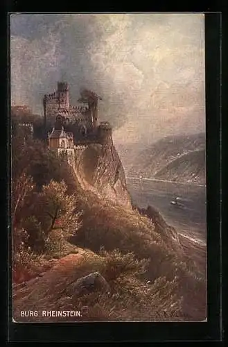 Künstler-AK Trechtingshausen, an der Burg Rheinstein