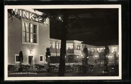 AK Salzburg, Grand Café Winkler bei Nacht