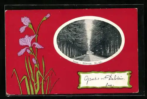 AK Ellecom, Laan, Passepartout mit Blumen