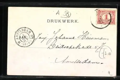 AK Ellecom, Laan, Passepartout mit Blumen