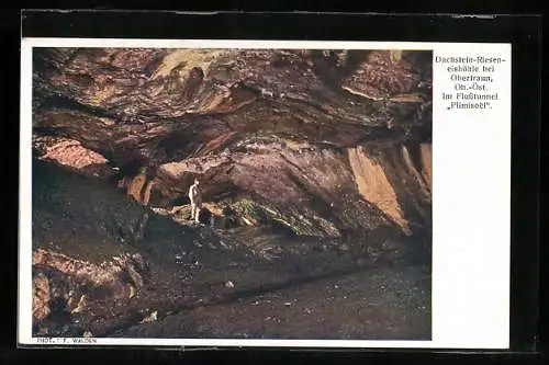 AK Obertraun /Ob.-Öst., Dachstein-Rieseneishöhle, Im Flusstunnel Plimisoel