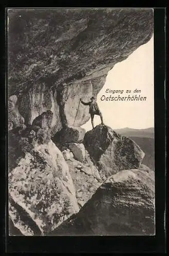 AK Gaming /N.-Oe., Wanderer am Eingang zu den Oetscherhöhlen