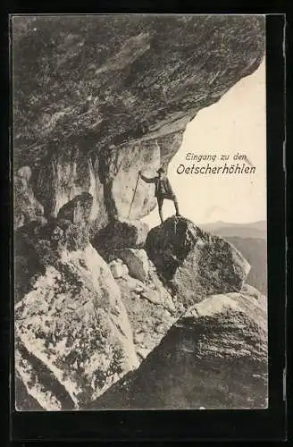 AK Gaming /N.-Oe., Wanderer am Eingang zu den Oetscherhöhlen