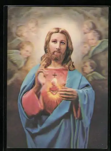AK 3D-Karte, Jesus mit Herz, sacred heart