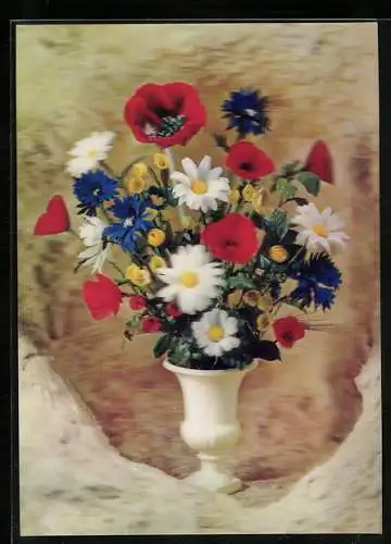 3D-AK Bunter Blumenstrauss in einer Vase