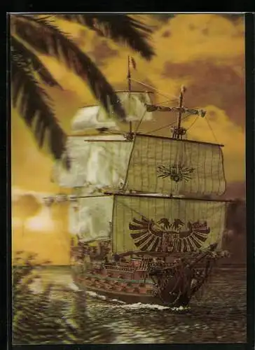 3D-AK Segelschiff unter Palmen