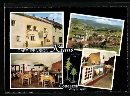 AK Gotteszell /Bayer. Wald, Café-Pension Kraus mit Innenansicht