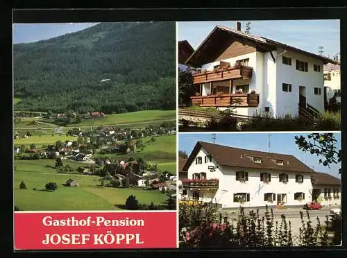 AK Unterried, Gasthof Pension Josef Köppl und Ortsansicht