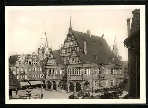 AK Paderborn, am Rathaus, links dahinter der Domturm