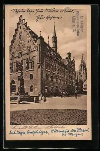 AK Ulm a. d. Donau, Rathaus und Fischkasten