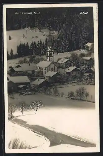 AK Rinn bei Hall, Ortspartie mit Kirche im Schnee