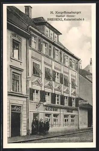 AK Bregenz, Gasthof Sonne von M. Karg-Meusburger, Kaiserstrasse 8, Aussenansicht