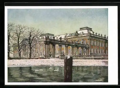 AK Potsdam, Stadtschloss im Winter nach Hugo Möhl