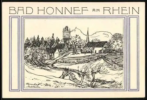 Notgeld Bad Honnef am Rhein 1921, 50 Pfennig, Blick nach Mülheim