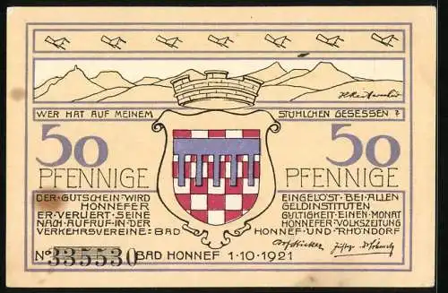 Notgeld Bad Honnef am Rhein 1921, 50 Pfennig, Partie bei Mülheim