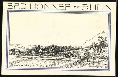 Notgeld Bad Honnef am Rhein 1921, 50 Pfennig, Blick auf die Honschaft Rommersdorf