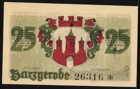 Notgeld Harzgerode 1921, 25 Pfennig, Jungviehweide Sünichen