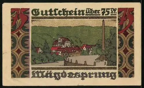 Notgeld Harzgerode 1921, 75 Pfennig, Wegpartie vor Mägdesprung