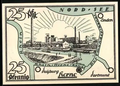 Notgeld Herne i. W. 1921, 25 Pfennig, Partie am Rhein-Herne-Kanal