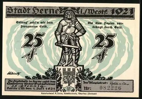 Notgeld Herne i. W. 1921, 25 Pfennig, Partie am Rhein-Herne-Kanal