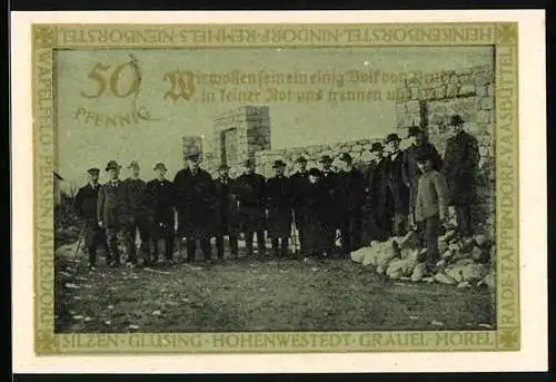 Notgeld Hohenwestedt 1921, 50 Pfennig, Ein Reihe Männer im Anzug