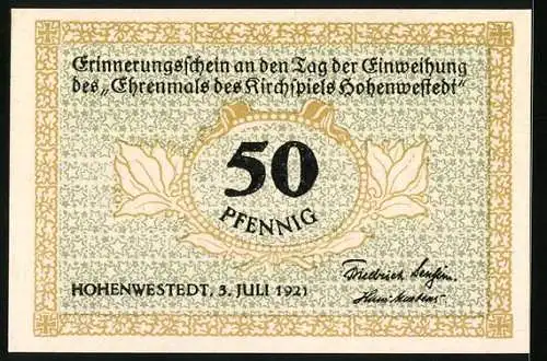 Notgeld Hohenwestedt 1921, 50 Pfennig, Ein Reihe Männer im Anzug