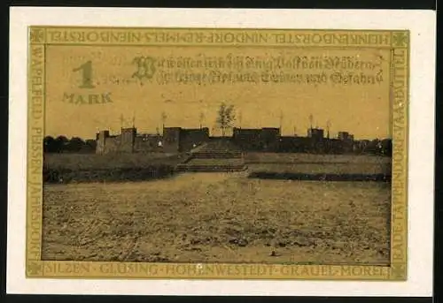 Notgeld Hohenwestedt 1921, 1 Mark, Partie am Denkmal