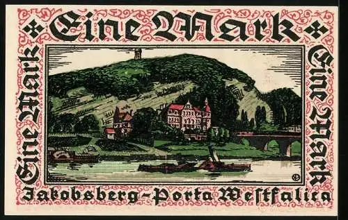 Notgeld Hausberge a. d. Weser 1921, 1 Mark, Jakobsberg bei Porta Westfalica