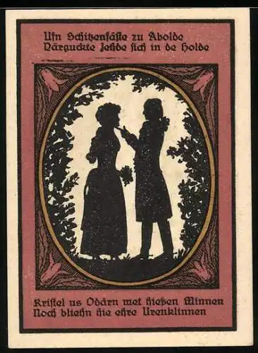 Notgeld Kalbsrieth, 50 Pfennig, Das Schloss, ein Pärchen auf dem Schützenfest