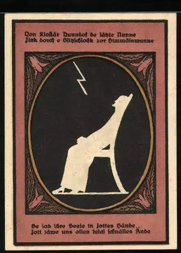 Notgeld Kalbsrieth, 50 Pfennig, Flussbrücke am Schloss, die letzte Nonne auf ihrem Stuhl
