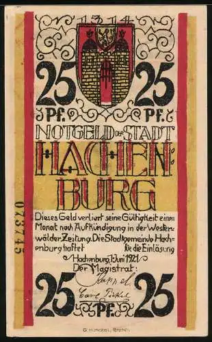 Notgeld Hachenburg 1921, 25 Pfennig, Der Marktbrunnen