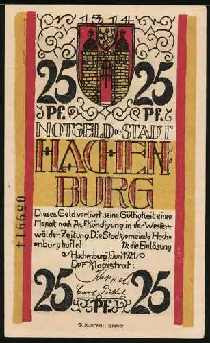 Notgeld Hachenburg 1921, 25 Pfennig, Der Marktbrunnen zu Hachenburg