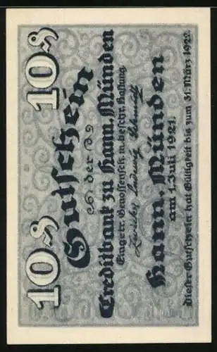 Notgeld Hann. Münden 1921, 10 Pfennig, Grabinschrift von Andreas Eisenbart