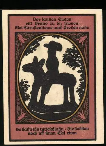 Notgeld Kalbsrieth, 50 Pfennig, Charlotte von Kalb, Mann auf einem Pferd