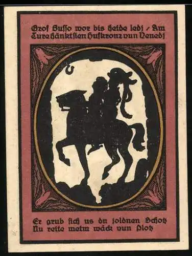 Notgeld Kalbsrieth, 50 Pfennig, Das Kavalierhaus beim Schloss, Zwei Personen auf einem Pferd