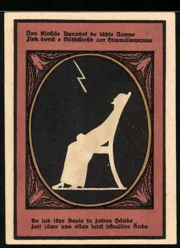 Notgeld Kalbsrieth, 50 Pfennig, Blick zum neuen Schloss, Nonne auf dem Stuhl