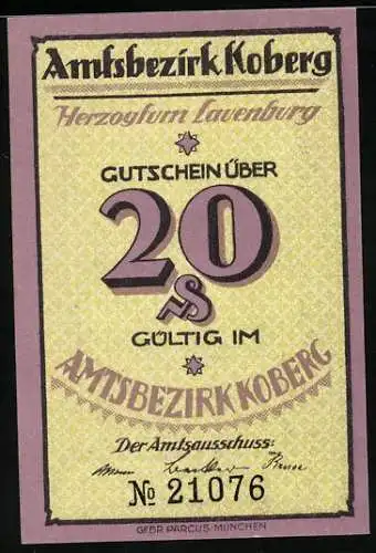 Notgeld Koberg, 20 Pfennig, Der Liudwinestein