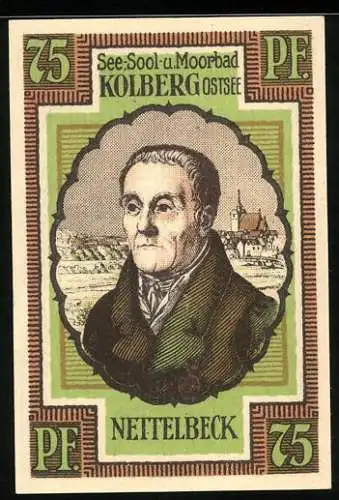 Notgeld Kolberg /Ostsee 1921, 75 Pfennig, Konterfei von Nettelbeck