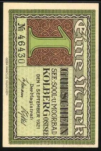 Notgeld Kolberg /Ostsee 1921, 1 Mark, Gneisenau in Uniform