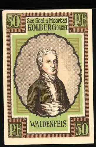 Notgeld Kolberg /Ostsee 1921, 50 Pfennig, Portrait von Waldenfels