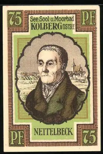 Notgeld Kolberg /Ostsee 1921, 75 Pfennig, Nettelbeck im Portrait