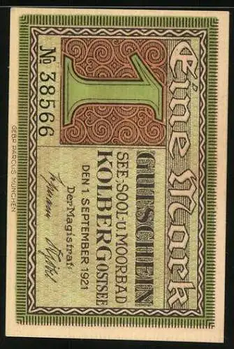 Notgeld Kolberg /Ostsee 1921, 1 Mark, Gneisenau in Uniform