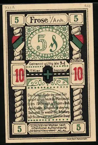 Notgeld Frose i. Anh., 10 Pfennig, Anhaltisches Wappen