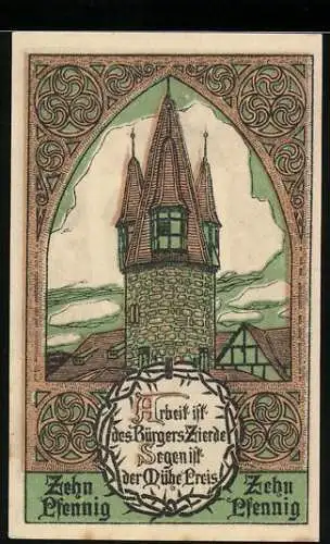 Notgeld Eschwege, 10 Pfennig, Blick auf den Turm
