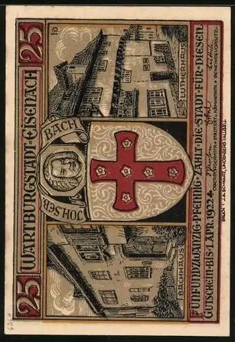 Notgeld Eisenach, 25 Pfennig, Wolfram von Eschenbach, Lutherhaus, Bachhaus