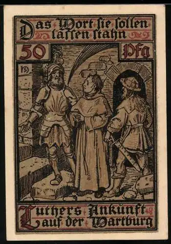 Notgeld Eisenach, 50 Pfennig, Luthers Ankunft auf der Wartburg
